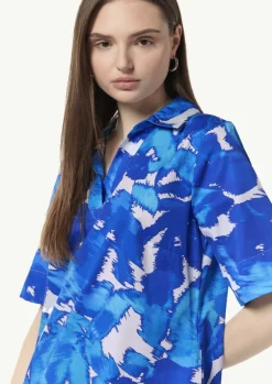 Baumwoll-Kleid mit Hemdkragen und All-over-Print