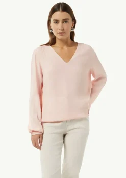 Bluse in Crêpe-Optik mit gerafftem Saum