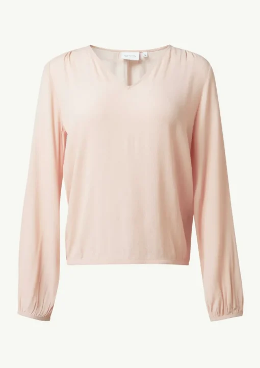 Bluse in Crêpe-Optik mit gerafftem Saum