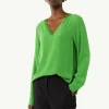 Bluse mit V-Ausschnitt und Satinblende