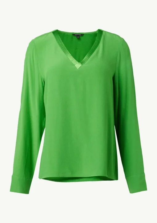 Bluse mit V-Ausschnitt und Satinblende