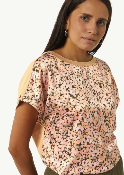 Blusenshirt im Fabricmix mit Metallic-Kragen