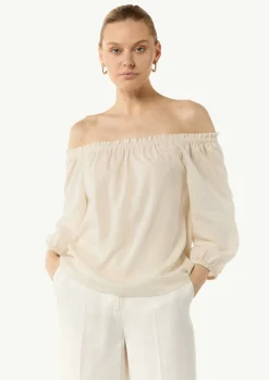 Carmen-Bluse aus Lyocellmix mit elastischem Ausschnitt