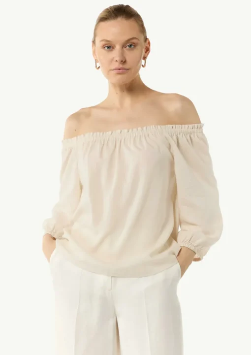 Carmen-Bluse aus Lyocellmix mit elastischem Ausschnitt