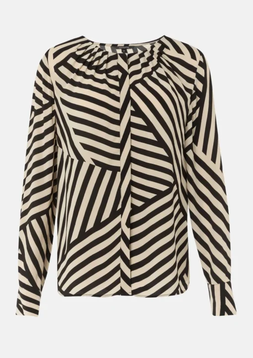 Crêpe-Bluse mit All-over-Print und Faltendetails
