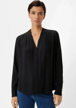 Crêpe-Bluse mit Plisseefalte