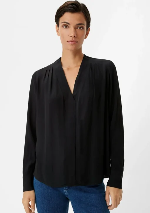 Crêpe-Bluse mit Plisseefalte