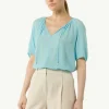 Crêpe-Bluse mit voluminösen Ärmeln und Raffung
