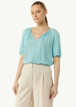 Crêpe-Bluse mit voluminösen Ärmeln und Raffung