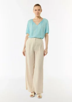 Crêpe-Bluse mit voluminösen Ärmeln und Raffung