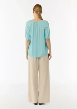 Crêpe-Bluse mit voluminösen Ärmeln und Raffung