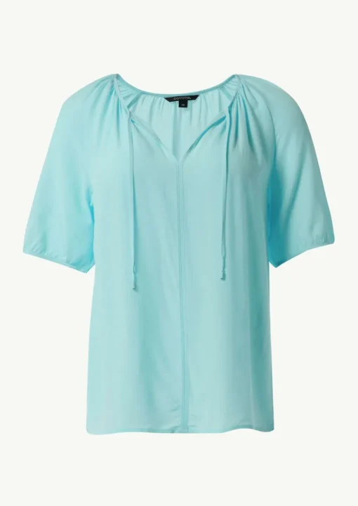 Crêpe-Bluse mit voluminösen Ärmeln und Raffung