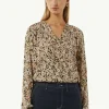 Floral gemusterte Bluse aus Crêpe mit Rippdetail