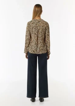 Floral gemusterte Bluse aus Crêpe mit Rippdetail