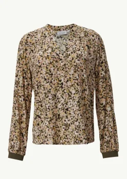 Floral gemusterte Bluse aus Crêpe mit Rippdetail