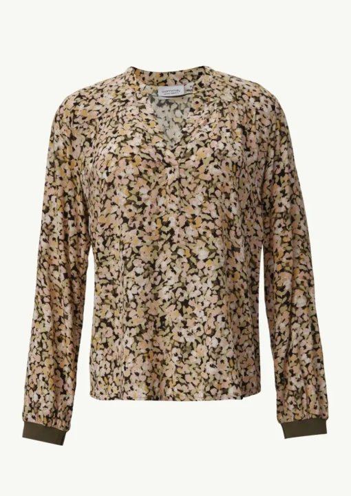 Floral gemusterte Bluse aus Crêpe mit Rippdetail