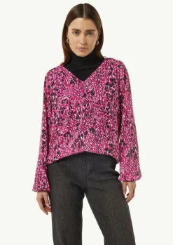 Gemusterte Chiffon-Bluse mit V-Ausschnitt