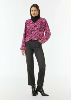 Gemusterte Chiffon-Bluse mit V-Ausschnitt