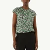 Gemusterte Satinbluse mit Raffung