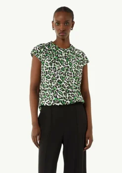 Gemusterte Satinbluse mit Raffung
