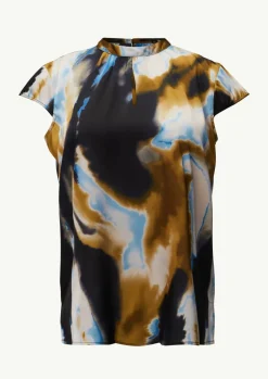 Gemusterte Satin-Bluse mit Cut-out-Detail am Ausschnitt