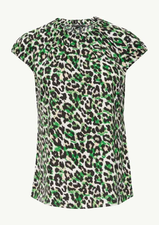 Gemusterte Satinbluse mit Raffung