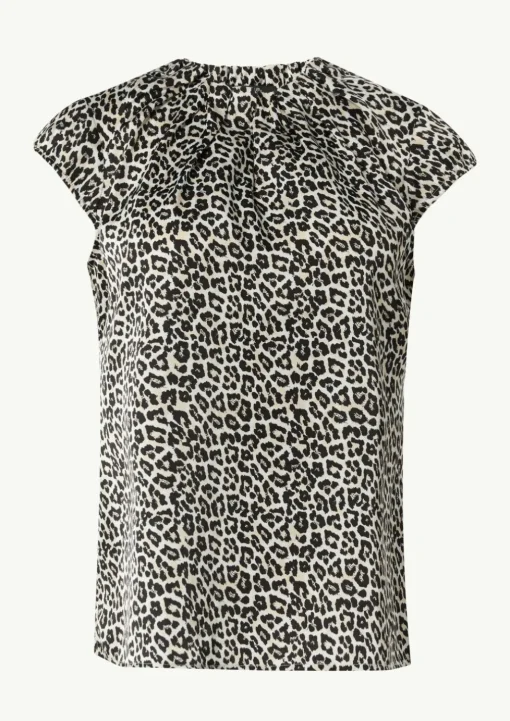 Gemusterte Satinbluse mit Kappärmeln