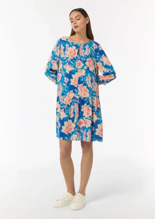 Gemustertes Kleid mit Raffung