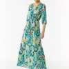 Gemustertes Maxikleid mit V-Ausschnitt in Wickeloptik