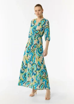 Gemustertes Maxikleid mit V-Ausschnitt in Wickeloptik