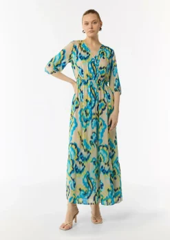 Gemustertes Maxikleid mit V-Ausschnitt in Wickeloptik