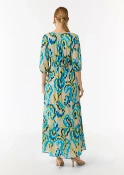 Gemustertes Maxikleid mit V-Ausschnitt in Wickeloptik
