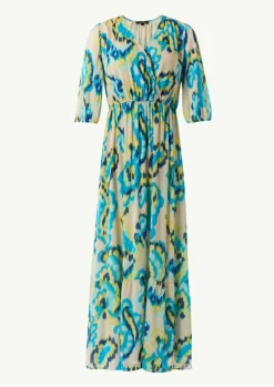 Gemustertes Maxikleid mit V-Ausschnitt in Wickeloptik