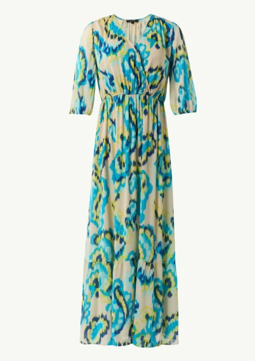 Gemustertes Maxikleid mit V-Ausschnitt in Wickeloptik