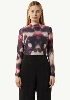 Gemustertes Mesh-Shirt mit Raffungsdetails