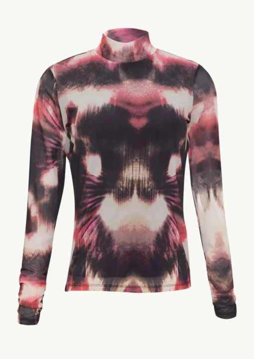 Gemustertes Mesh-Shirt mit Raffungsdetails
