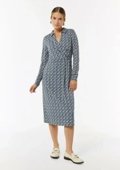 Gemustertes Midikleid in Wickeloptik