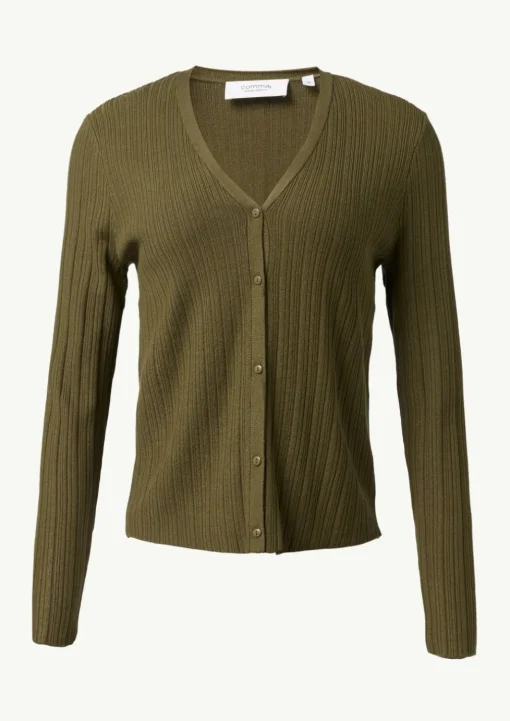Gerippte Strickjacke im Slim Fit