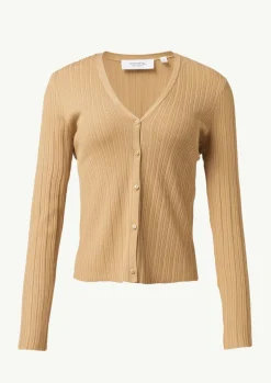 Gerippte Strickjacke im Slim Fit