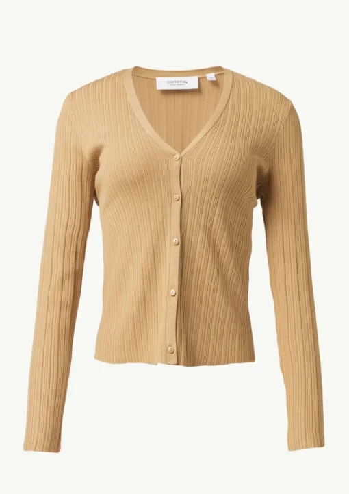 Gerippte Strickjacke im Slim Fit