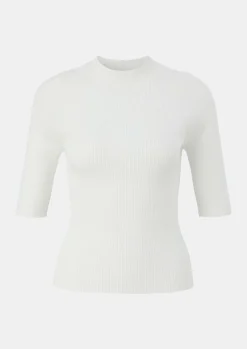 Gerippter Kurzarmpullover mit Stehkragen