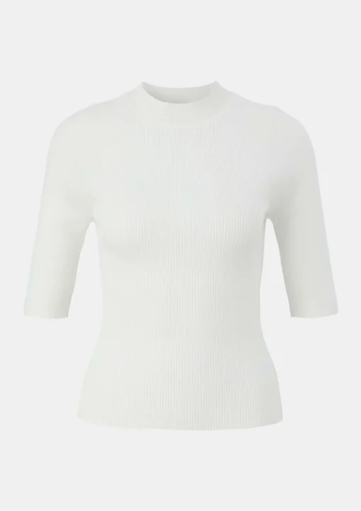 Gerippter Kurzarmpullover mit Stehkragen