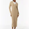 Geripptes Midikleid mit dekorativer Knopfleiste