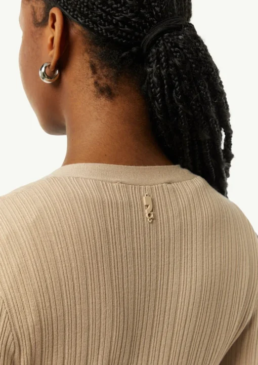Geripptes Midikleid mit dekorativer Knopfleiste