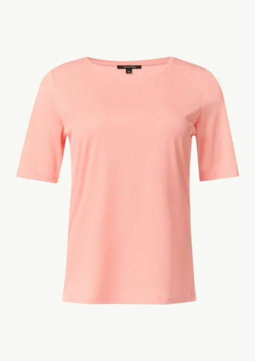 Geripptes T-Shirt mit Rundhalsausschnitt