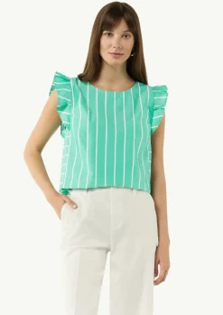 Gestreifte Baumwollbluse mit Volants