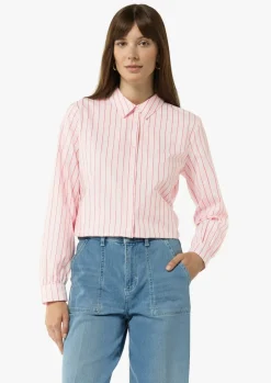 Gestreifte Baumwollbluse mit Faltendetail am Rücken