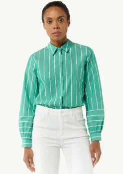 Gestreifte Hemdbluse mit Manschetten und Teilungsnaht