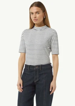 Gestreiftes Jersey-Shirt mit Stehkragen