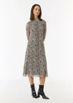 Hochgeschlossenes Midi-Kleid aus Mesh